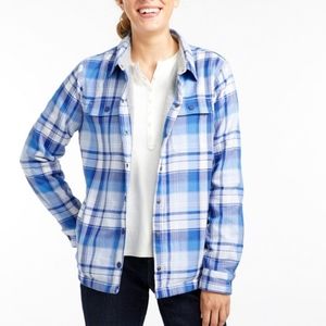 L.L. Bean Oversized Women's Blue Fleece-Lined Oversized Flannel Shirt Jacket